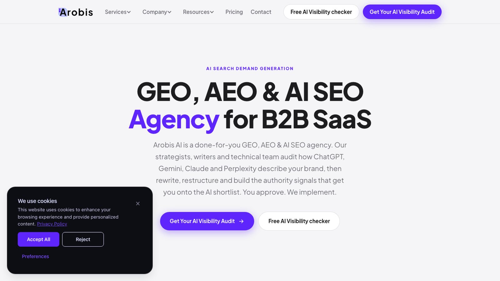 Arobis AI homepage