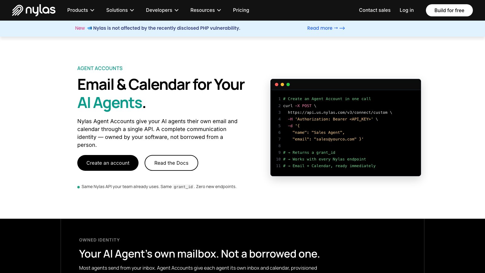 Nylas Agent Accounts product page